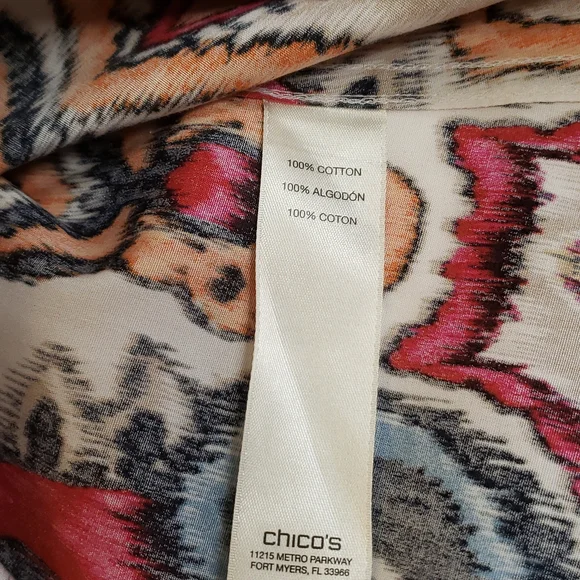 Chico's size 1 brightly colored button down shirt. F39 - Picture 6 of 9